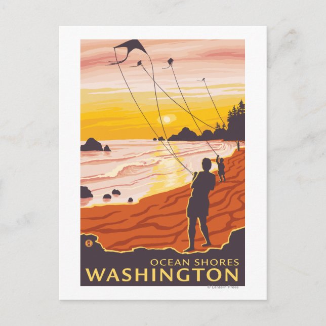 Beach & Kites - Ocean Shoes, Washington Postkarte (Vorderseite)