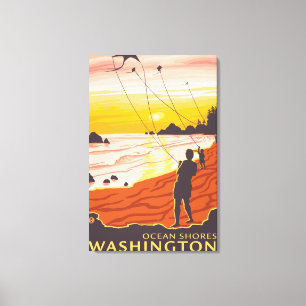 Beach & Kites - Ocean Shows, Washington Leinwanddruck
