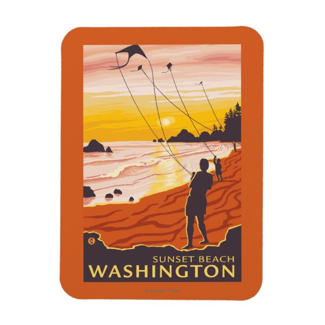 Beach & Kites - Sunset Beach, Washington Magnet (Vertikal)