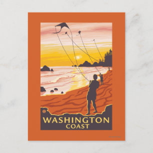 Beach & Kites - Washington Coast Postkarte