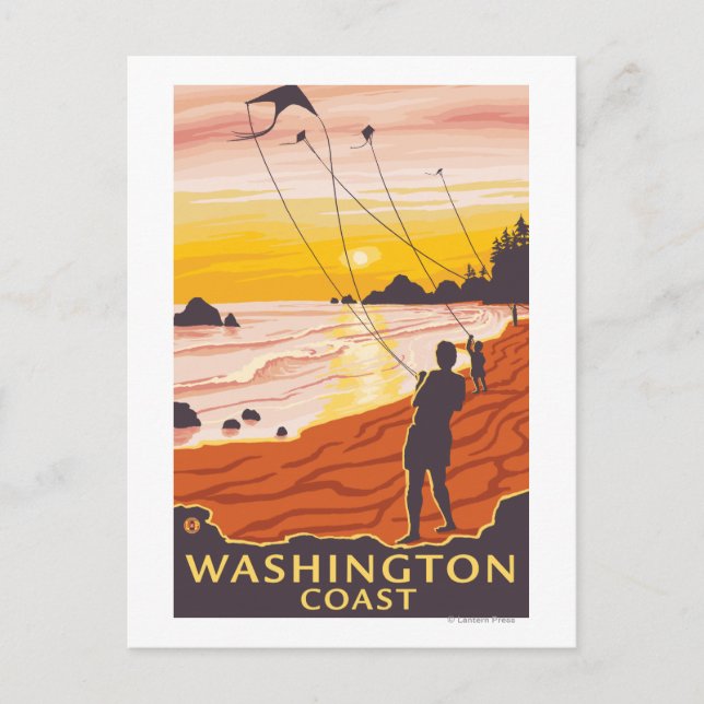 Beach & Kites - Washington Coast Postkarte (Vorderseite)