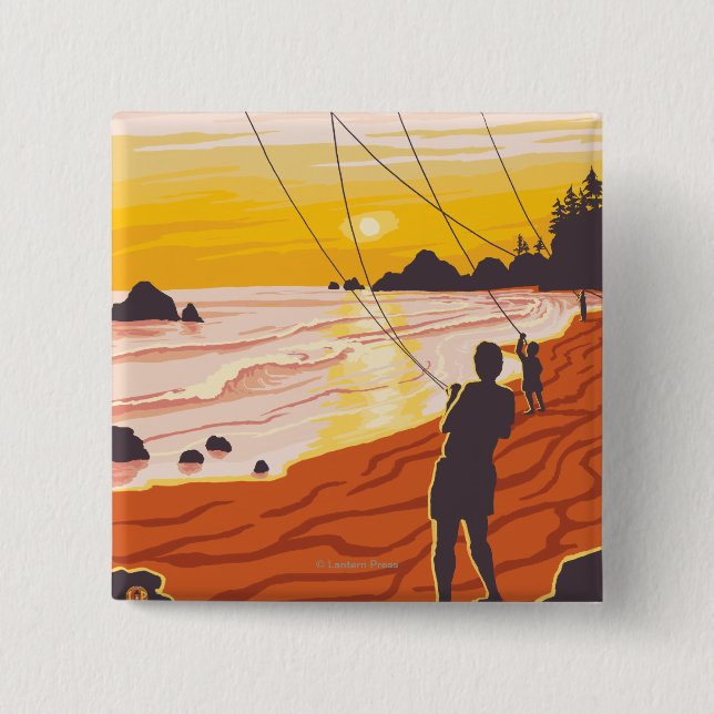 Beach & KitesCoastVintage Reiseplakat Button (Vorderseite)