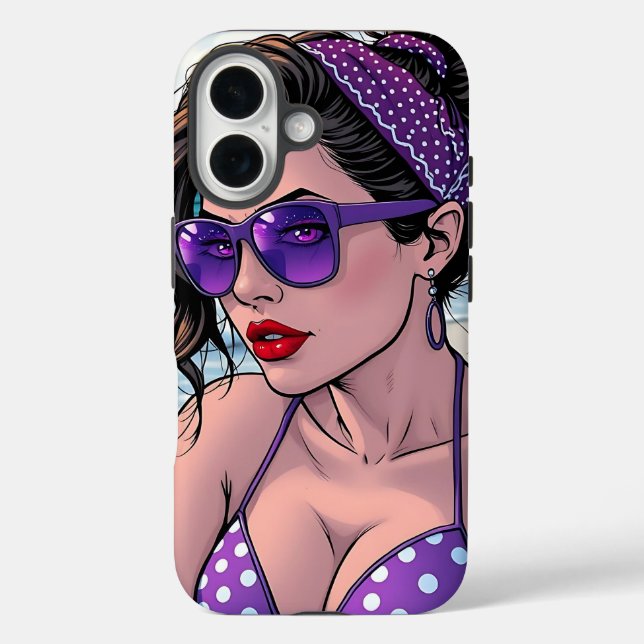 Beach Lady in Shades, Bikini und Bandana iPhone 16 Hülle (Rückseite)