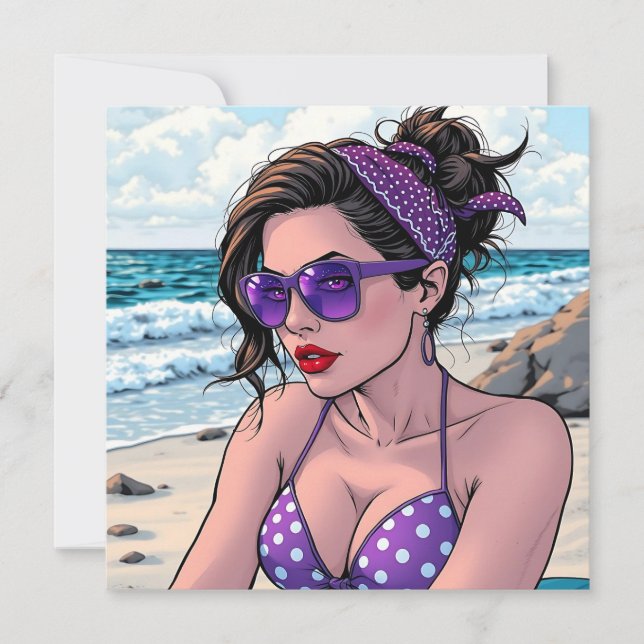 Beach Lady in Shades, Bikini und Bandana Karte (Vorderseite)