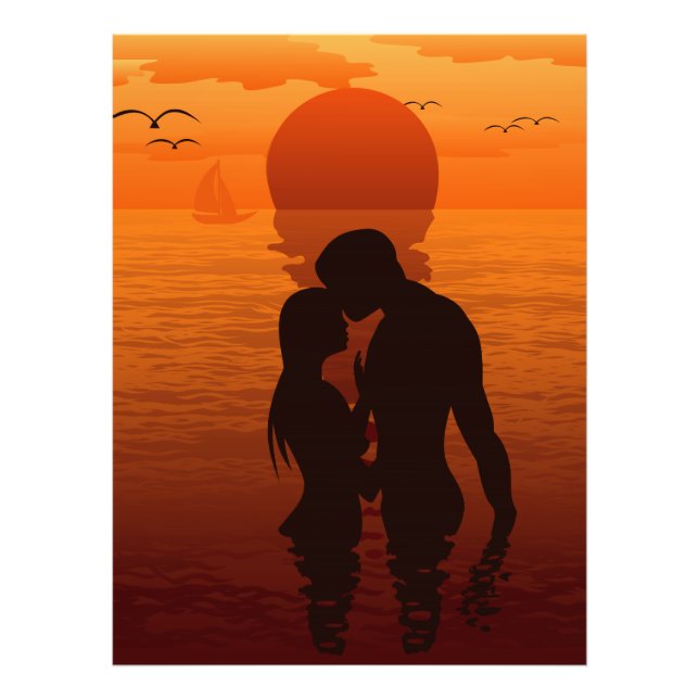 Beach Liebe Romance Silhouette Couple im Meer Fotodruck (Vorne)