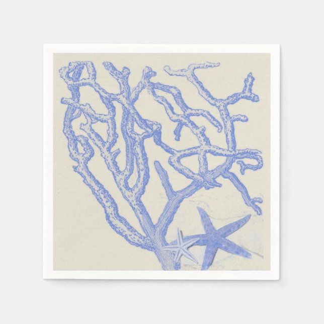 Beach Life Blue Coral Starfish auf Creme Serviette (Vorderseite)