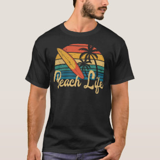 Beach Life Grafik Surf Lover Retro Sunset T-Shirt