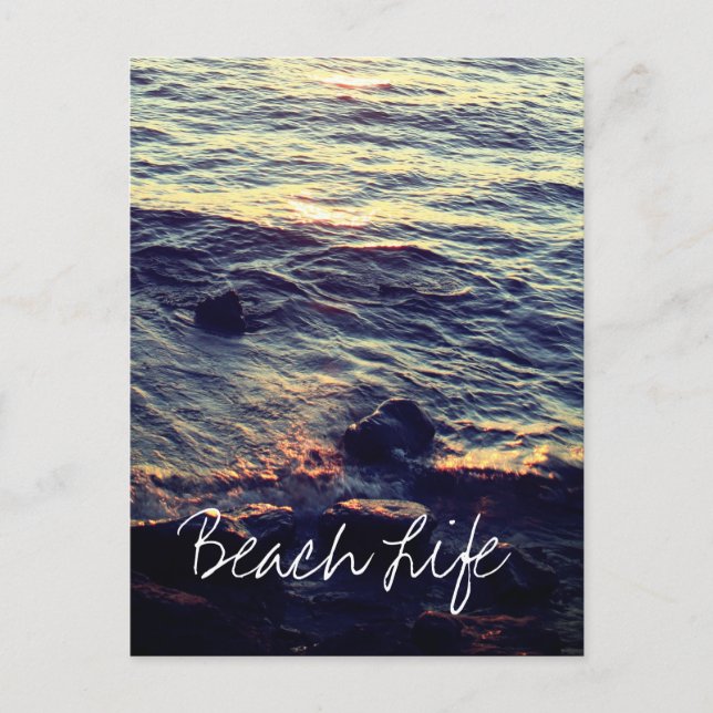 Beach Life Quotes Waves Ocean Sunset Water Landsch Postkarte (Vorderseite)