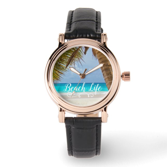 Beach Life - Sandstrand und Palmen Armbanduhr (Vorderseite)