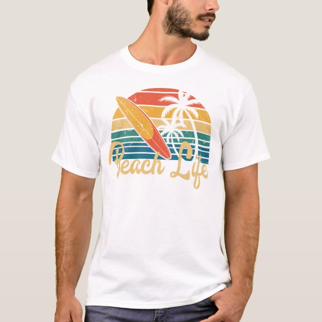 Beach Life Sommerurlaub Retro Sonnenuntergang Surf T-Shirt (Vorderseite)