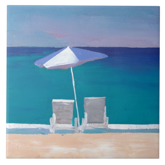 Beach Life - Sonnenschirm und Sonnenschirm am Stra Fliese (Vorderseite)