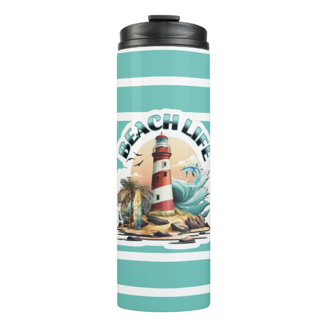 Beach Life Tropical Lighthouse Thermosbecher (Vorderseite)