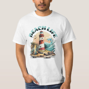 Beach Life Tropischer Strand und Leuchtturm T-Shirt