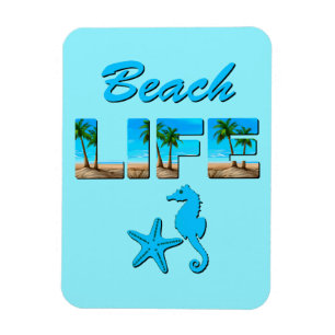 Beach Life Word Art mit Sand und Palmen Magnet