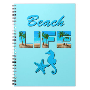 Beach Life Word Art mit Sand und Palmen Notizblock