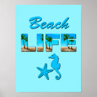 Beach Life Word Art mit Sand und Palmen