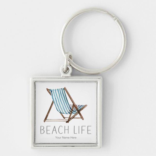 Beach Life Zitat Nautical Beach Sommerstuhl Schlüsselanhänger (Vorne)