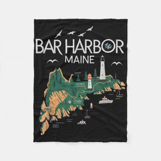 Beach Lighthouse Bar Harbour Maine Fleecedecke (Vorderseite)