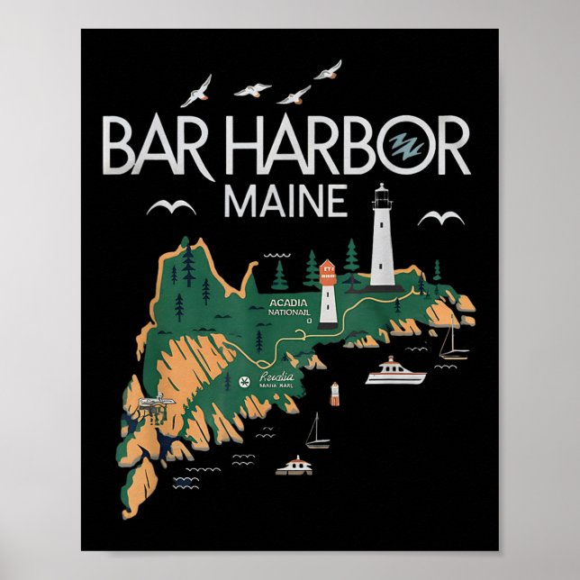 Beach Lighthouse Bar Harbour Maine Poster (Vorne)