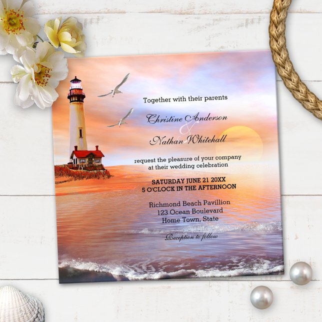 Beach Lighthouse Hochzeitseinladung Einladung (Von Creator hochgeladen)