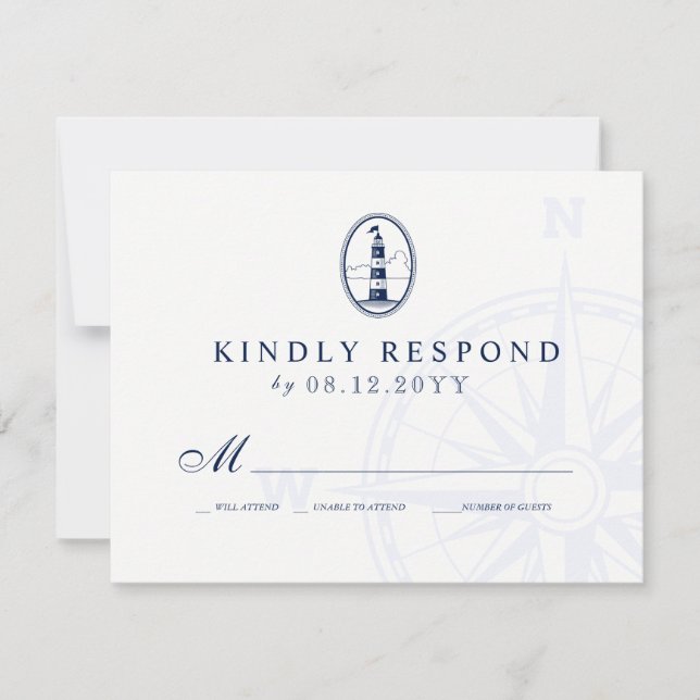 Beach Lighthouse | Nautical Wedding Navy UAWG RSVP Karte (Vorderseite)