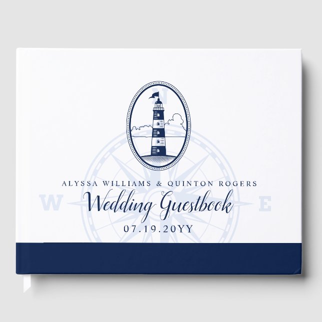 Beach Lighthouse | Nautische Hochzeit Gästebuch (Vorderseite)