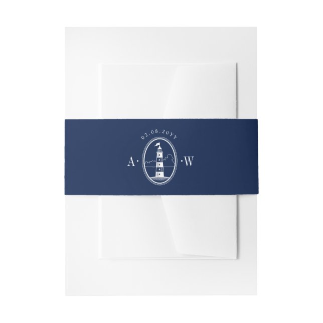 Beach Lighthouse Navy Nautical Wedgram Einladungsbanderole (Vorderseite Beispiel)