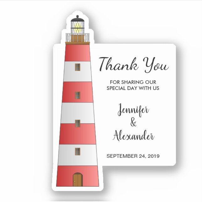 Beach Lighthouse Vielen Dank für Ihre Hochzeit maß Aufkleber (Vorderseite)