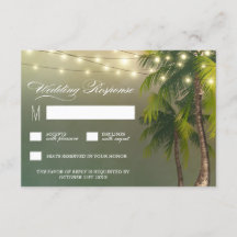 Beach Lights Palm Tree Tropical Wedding RSVP Cards