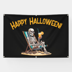 Beach Lounges Skeleton Halloween Banner