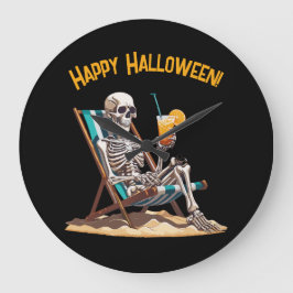 Beach Lounges Skeleton Halloween Große Wanduhr