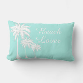 Beach Lover Palm Tree Aqua Blue Lumbar Coussin