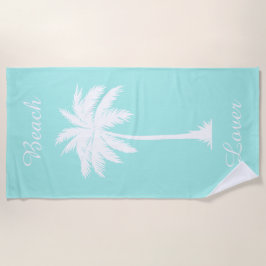 Beach Lover Palm Tree Blue White Beach Handtuch