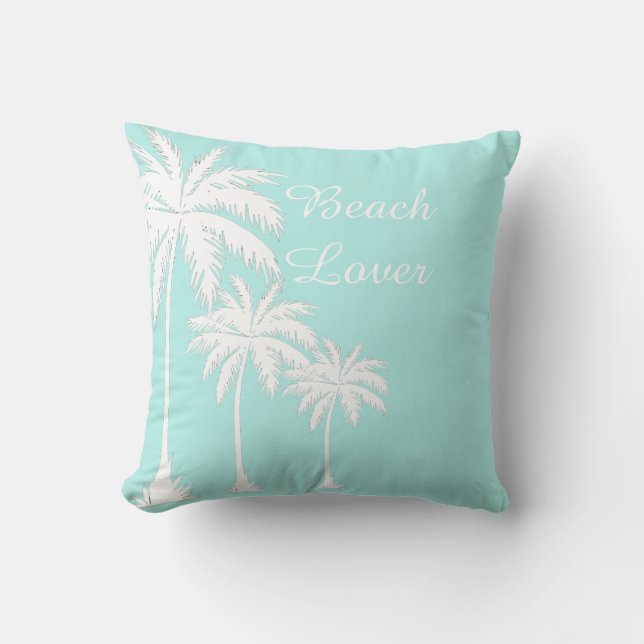 Beach Lover Palm Tree Blue White Kissen (Vorderseite)