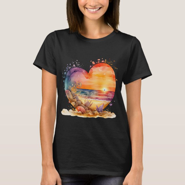 Beach Lover Wasserfarbe Sonnenuntergang Muscheln G T-Shirt (Vorderseite)