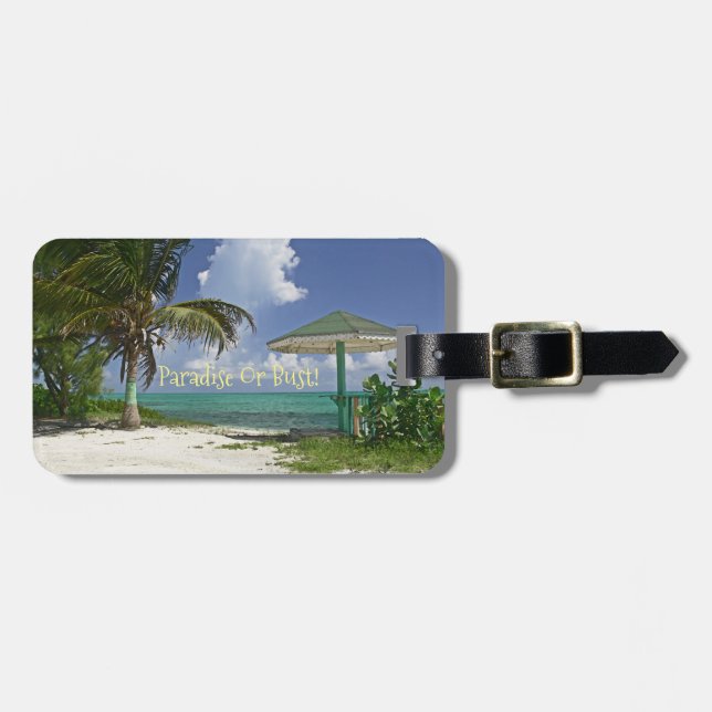 "BEACH" LUGGAGE TAG" PALMBÄUME/Strand/Schirm Gepäckanhänger (Vorderseite horizontal)