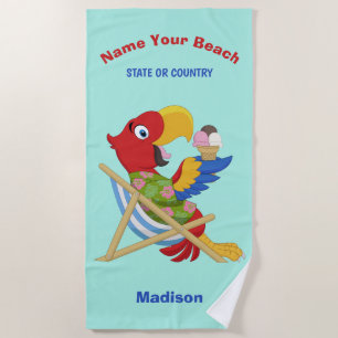 Beach Macaw individuelle Name, Text- und Farbhandt Strandtuch