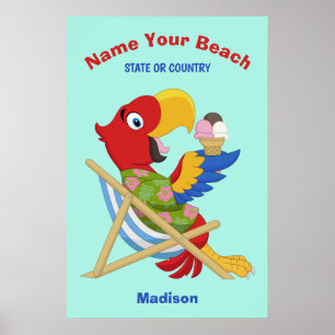 Beach Macaw individuelle Name, Text- und Farbposte Poster