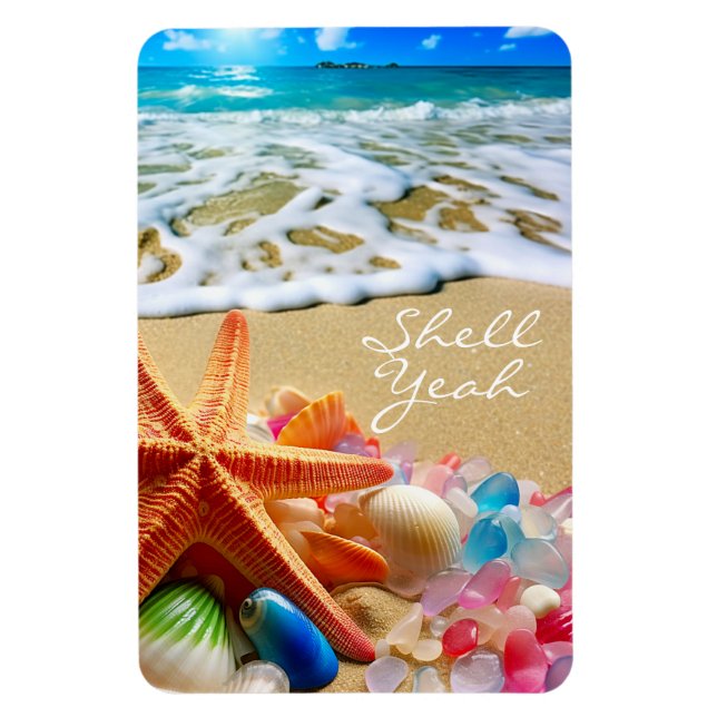 Beach Magnet mit Muscheln und Meeresglas (Vertikal)