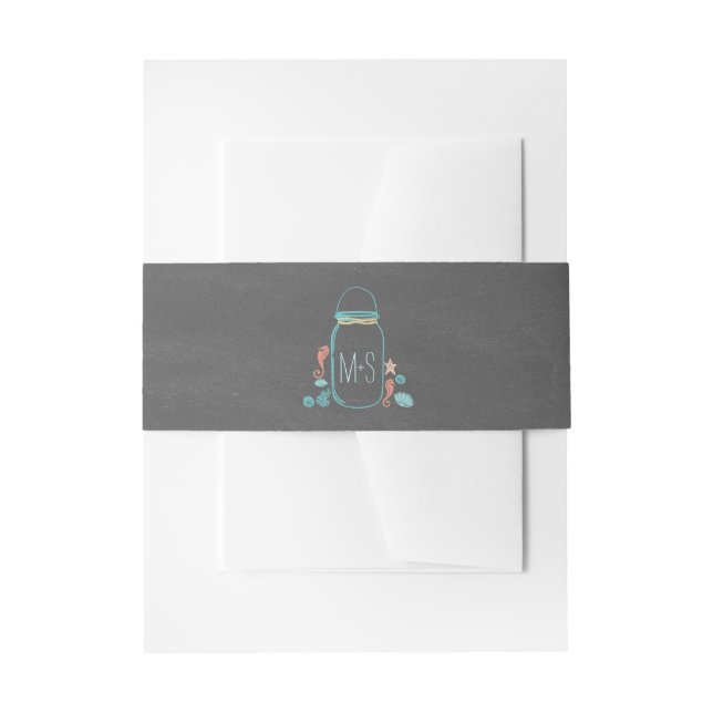 Beach Mason Jar Chalkboard Wedding Einladungsbanderole (Vorderseite Beispiel)