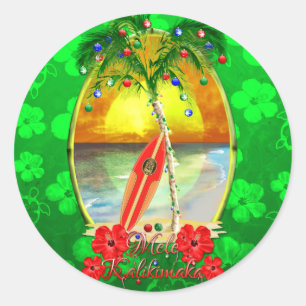 Beach Mele Kalikimaka Runder Aufkleber