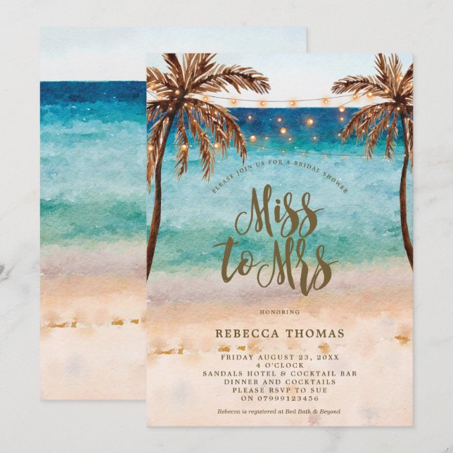 Beach Miss zu Mrs. Bridal Dusche Einladung (Vorne/Hinten)