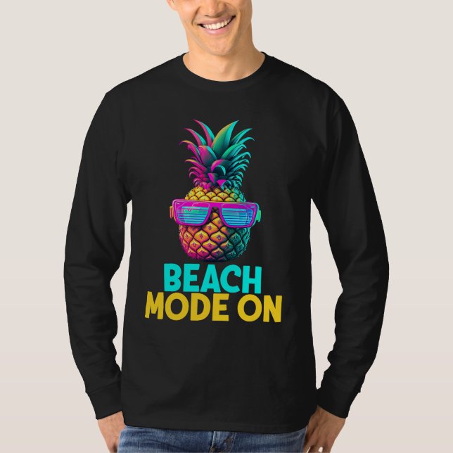 Beach Mode On Funny Retro Pineapple Sunglasses Vac T-Shirt (Vorderseite)