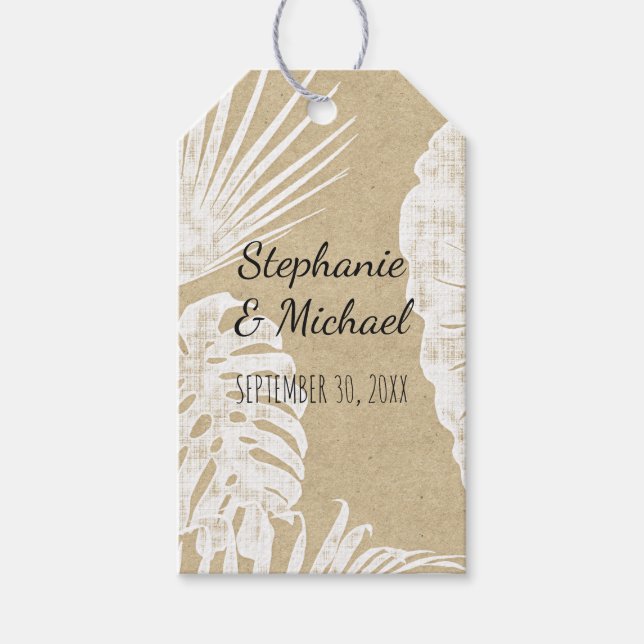 Beach Modern Simple Kraft Greenery Leaf Wedding Geschenkanhänger (Vorderseite)