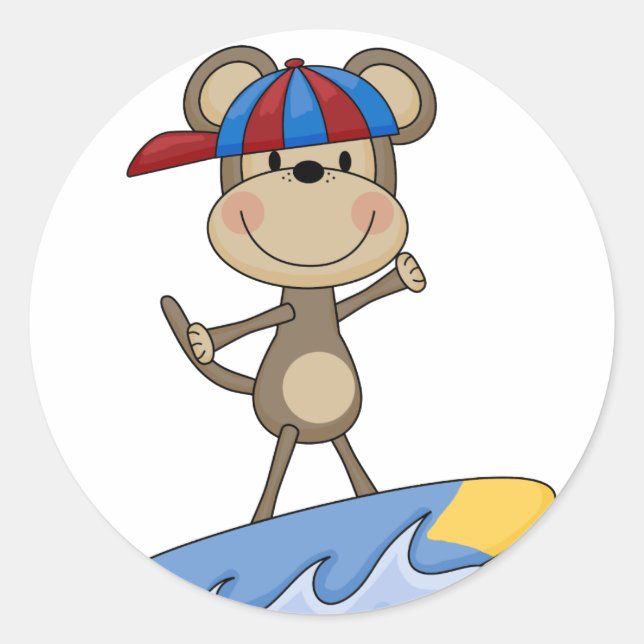 Beach Monkey - Surfen T - Shirt und Geschenke Runder Aufkleber (Vorderseite)