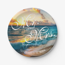 Beach Mr. und Mrs. Personalisiert Wedding Receptio Pappteller