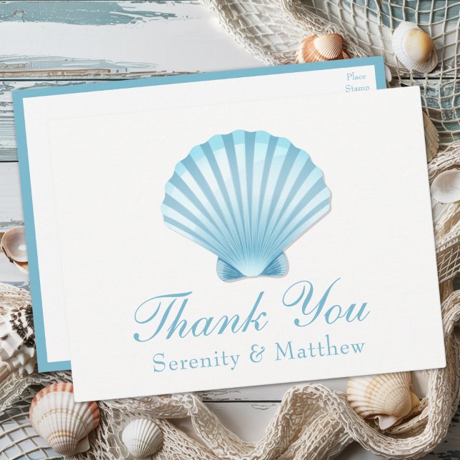 Beach Muschel Blue Nautical Wedding Vielen Dank Einladungspostkarte (Von Creator hochgeladen)