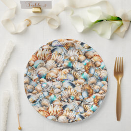 Beach Muscheln irisierende Collage nautischer Chic Pappteller