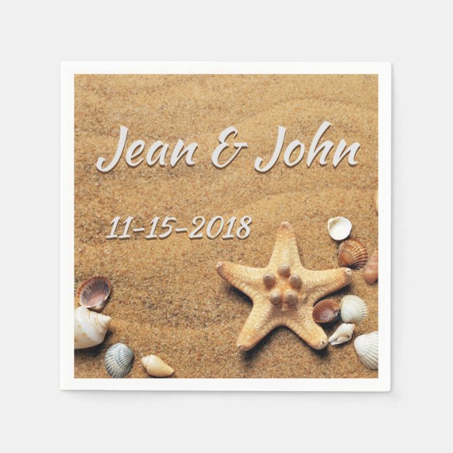 Beach Muscheln Personalisiert Hochzeit Serviette (Vorderseite)