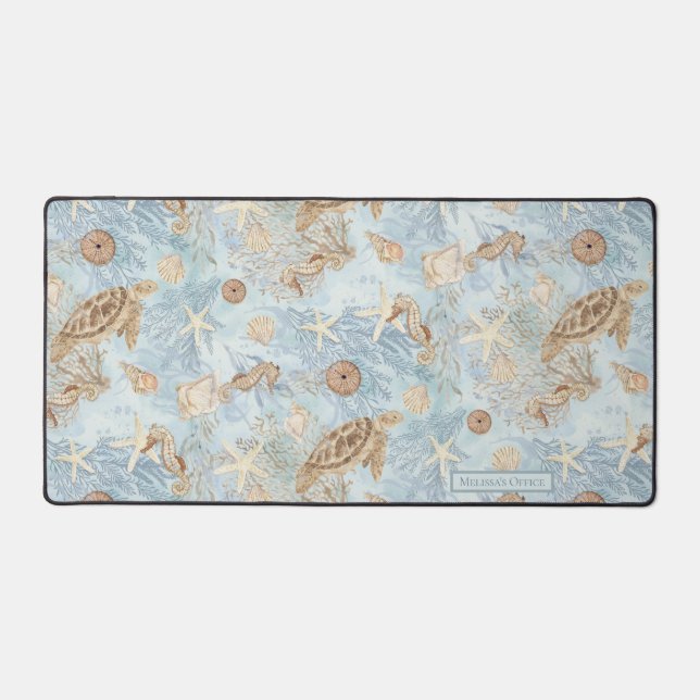 Beach Nautic Sea Turtle Seepferd Starfish Blau Schreibtischunterlage (Vorderseite)